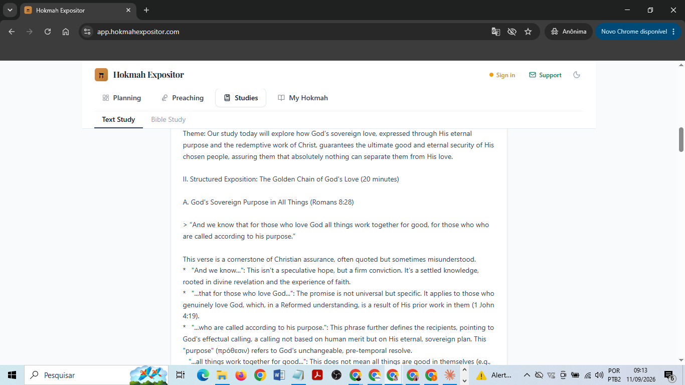 Generated exegetical study showing exposition of Romans 8:28