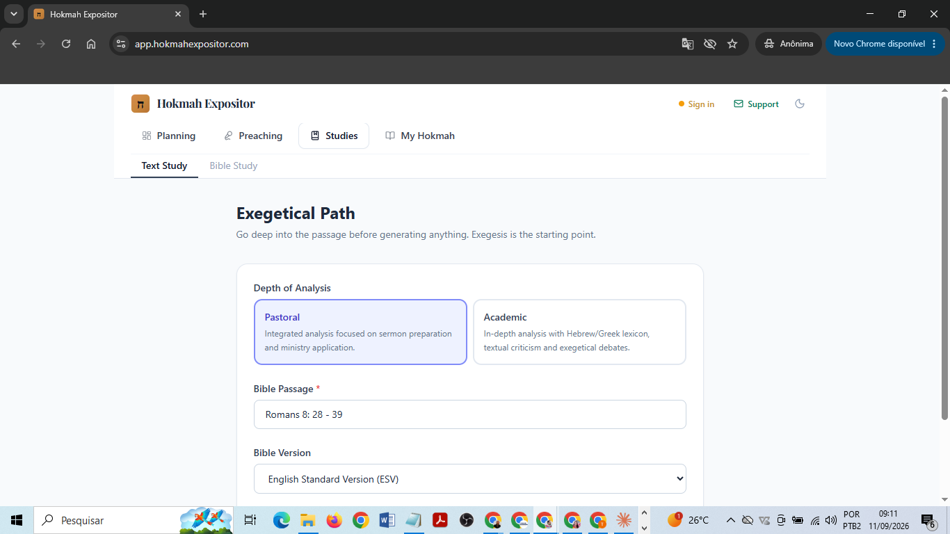 Exegetical Path with pastoral and academic analysis and Romans 8:28-39 entered as the passage